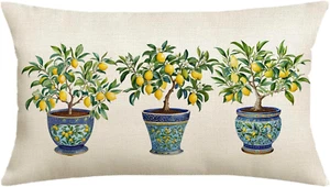 Yellow Lemon Pillow Covers, 12X20 Inch Chinoiserie Decorative Throw Pillow Cases - Picture 1 of 7