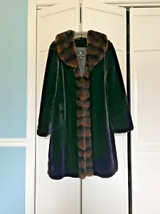 Vintage Alpine Studio Coat, Black Faux Fur with Brown Sable Color Collar & Trim - Picture 1 of 9
