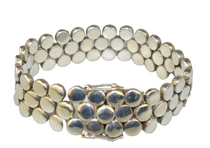 VINTAGE SCHWERES MEXIKANISCHES STERLINGSILBER 3 REIHEN FLACHES KREIS GLIEDERARMBAND 7" - Bild 1 von 6