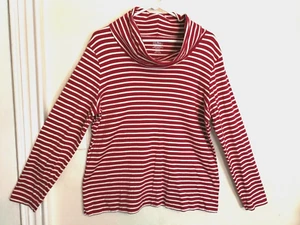 LL Bean Damen Bluse XL Burgund Weiß 100% Supima Baumwolle Wasserfallausschnitt Langarm - Bild 1 von 3