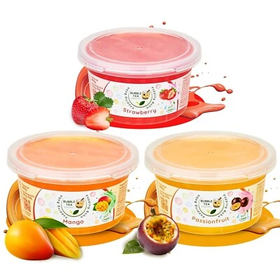 Bubble Tea Set 3x 490g, Erdbeere, Mango & Maracuja Boba, Vegan, Glutenfrei - Bild 1 von 4