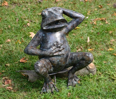 Real BRONZE Sitting Frog Water Fountain Pool Sculpture Art - A Frog Life - Image 1 of 4