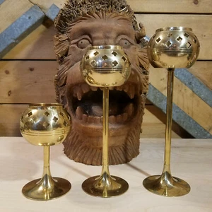 Mid Century Graduated Brass Candle Holders Century Made in India - Swanky Barn - Picture 1 of 12