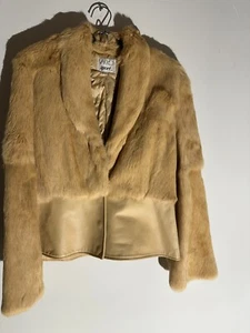 Women's Yellow/Gold VAKKO Rabbit Fur Jacket - Picture 1 of 10