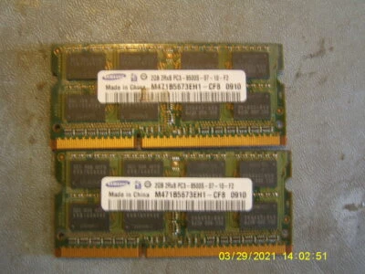 Samsung 4GB 2x2GB PC3-8500S DDR3-1066 204-Pin SODIMM M471B5673FH0-CF8 - Image 1 of 2