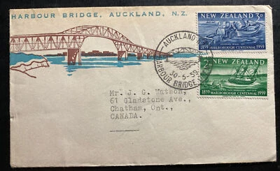 1959 Auckland New Zealand First Day Cover To Chatham Canada Harbour Bridge B - Image 1 of 2
