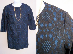 Talbots NEW $229 long Jacket topper sz 10 blue black Lace overlay POCKETS Blazer - Picture 1 of 14