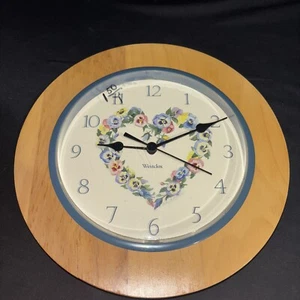 Quartz Westclox Takane 10” Flower Heart Wall Clock-2 Cracks In Wood-Works - Picture 1 of 24