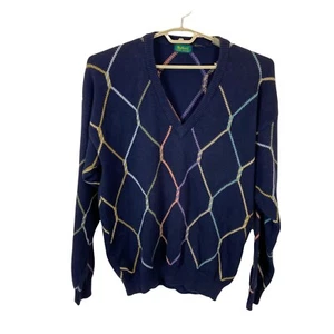 Byford Sweater Men's Size Large Vintage Navy Grandpa Long Sleeve V Neck Pullover - Picture 1 of 6