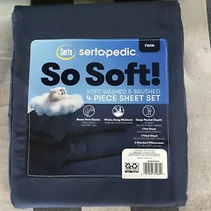 Serta So Soft 4-teiliges blaues Twin-Bettlaken-Set weich gewaschen & gebürstet tiefe Taschen - Bild 1 von 5