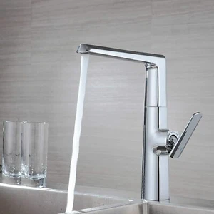(KF-001) 360 Degree Swivel Single Handle Solid Brass Chrome Kitchen Sink Faucet, - Picture 1 of 2