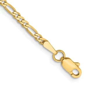 14K 10 inch 2.25mm Flat Figaro Anklet Bracelet - Picture 1 of 4