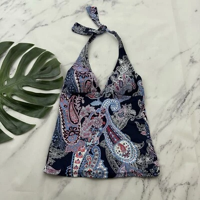 Tommy Bahama Womens Tankini Top Size S Blue Red Paisley Floral Halter Swim - Image 1 of 4