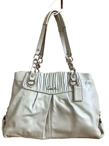 COACH Tote Bag Hand Bag Leather color White A4 USED - Picture 1 of 12