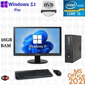 Windows 11 HP i5 16GB 500GB SSD + 1TB 22" LCD WiFi Desktop Computer PC Office 21 - Picture 1 of 2