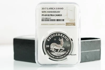South Africa 2017 1 Rand Krugerrand 50th. Silver Proof Coin  NGC PF69  - Image 1 of 4