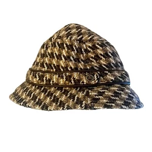 Coach Hat M/L Wool Blend Camel Kangol Style Bucket Hat Houndstooth - Picture 1 of 5