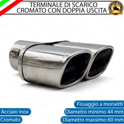 TERMINALE DI SCARICO DOPPIO MARMITTA DRITTO AUTO ACCIAIO INOX CROMATO Ø 60mm - Immagine 1 di 4
