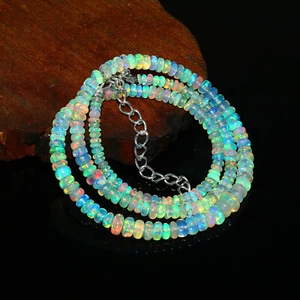 Natural Ethiopian Welo Fire Opal Rondelle Beaded Gemstone Necklace 16 Inches - Picture 1 of 3