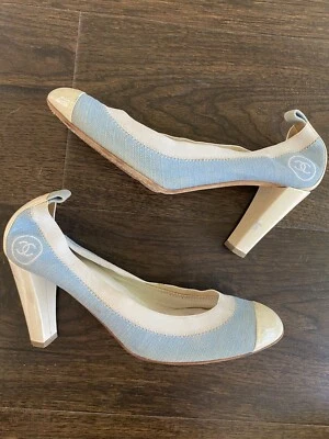 Женские светло-голубые джинсовые эластичные туфли-лодочки CHANEL с блокировкой логотипом C размер 39,5 - Изображение 1 из 4