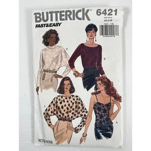 6421 Butterick VTG 90s Sewing Pattern Dolman Sleeve Blouse Camisole Sizes XS-S-M - Picture 1 of 4
