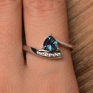3.20Ct Trillion Lab Created Alexandrite Engagement Ring In 14k White Gold Plated - Picture 1 of 4