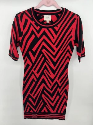 Vestido ECI New York Rojo Negro Rayas Elastizado Tejido Ajustado MIDI Foto 1 de 4