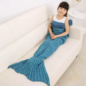 Mermaid Tail Blanket for Kids by Cloud-Castle - Knitted 135 x 65cm - Picture 1 of 7
