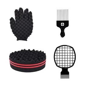 Magic Curl Sponge Set for Barber Hair Styling Afro Twist Hair Brush Metal Comb - Picture 1 of 6