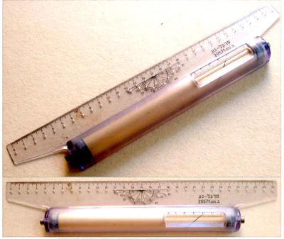 1950 MADE IN ISRAEL Drafting ROLLING RULER Protractor COMPASS Graphics HEBREW - Image 1 of 4
