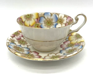 VTG Victoria Fine English China "Annette" Flowers Pink White Blue Teacup Saucer - Picture 1 of 4