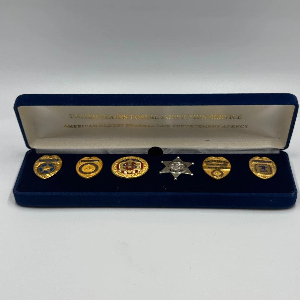 Vintage USPS Postal Inspection Service Badge Set Lapel Pins Boxed Inspector - Image 1 of 4
