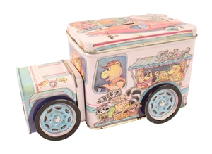 Metal Bear Truck/piggy Bank Tin Colorful Vacationing Animals Wheels Move - Picture 1 of 8