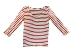 T-shirt Gap Favorite donna media manica 3/4 scollo a scoop rosso bianco righe - Foto 1 di 7