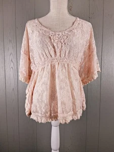 Vintage Y2K Lace Top Womens M Peach Fairy Cottagecore Coquette Babydoll Fringe - Picture 1 of 10