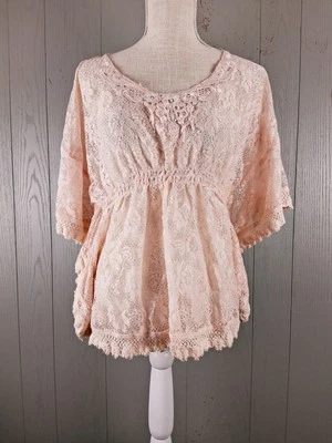 复古 Y2K 蕾丝上衣女式 M Peach Fairy Cottagecore Coquette 婴儿娃娃条纹 — 第 1/4 张图片