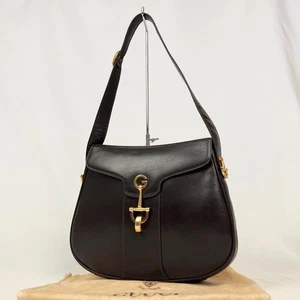 Gucci Shoulder Bag Handbag Horsebit Leather Brown Used Authentic Excellent JAPAN - Picture 1 of 13