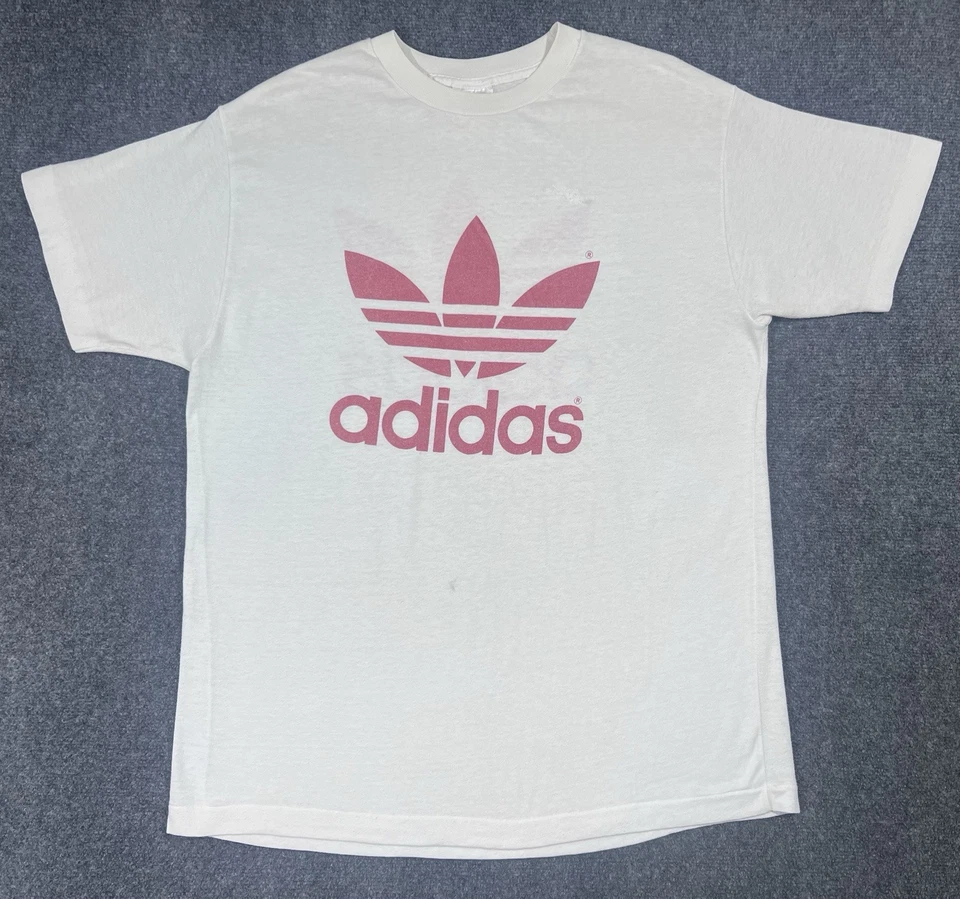 Vintage 80s Adidas Trefoil Tee L USA Single Stitch Thin Grunge 50/50 - Image 1 of 4