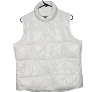 Lands End Women's Goose Down Puffer Style Vest Snap Close White Pockets - Picture 1 of 14