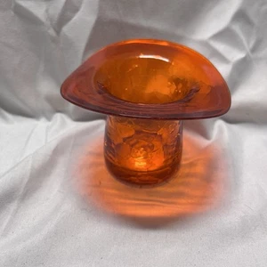 Vintage Kanawha Tangerine Crackle Glass Top Hat Toothpick Holder Mini Case Glows - Picture 1 of 6