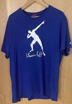 Usain Bolt T Shirt XXL Puma Blue Cotton Graphic Print Athletics Jamaica Olympics - Image 1 of 4
