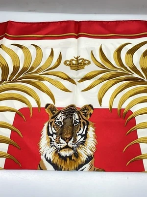Hermes Shiny Tigre Royal Carre 90 cm Silk Scarf Tiger animal Red Multi NM Auth - Image 1 of 4