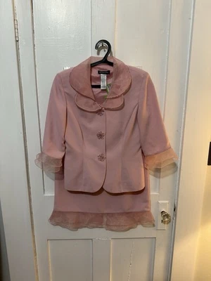 Traje Falda Vintage Años 90 Rosa Flor Cuentas Volantes Talla 4 Foto 1 de 4