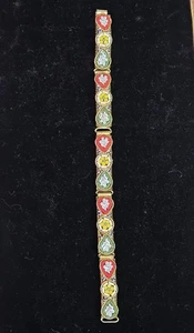Pulsera italiana vintage de micro mosaico tono dorado cierre de gancho de 5 paneles 7 1/2 pulgadas - Imagen 1 de 13