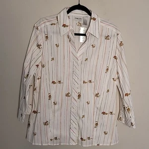 Chico's Roaring Tails gestreiftes Olissa 3/4 Shirt in Optic White Gr. 3 Neu mit Etikett - Bild 1 von 9