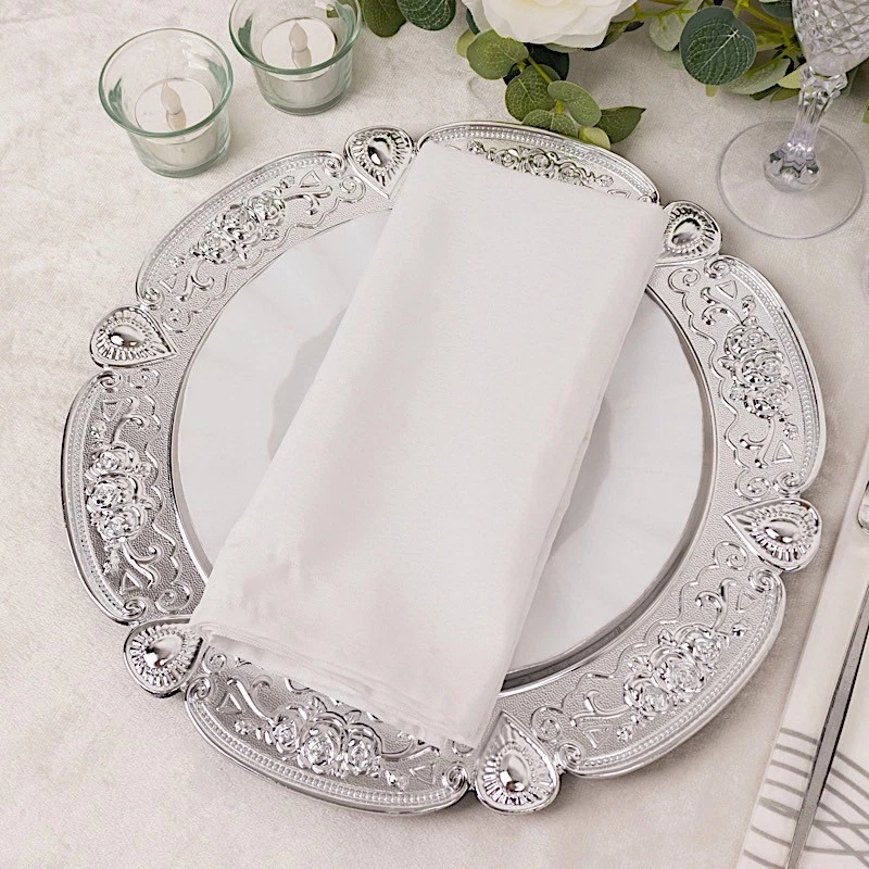 PLACAS CARGADOR PLATA 6 Rondas 13" Floral Repujado Plástico Borde Festoneado Eventos Foto 1 de 4