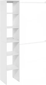 Fano Clothing & Closet Storage Organizer Shelf Tower with 2 Hanging Bars, White - Picture 1 of 6