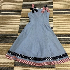 Bonnie Jean Girls Patriotic A Line Dress Bow Straps Cotton Lined Blue Size 10 - Picture 1 of 12