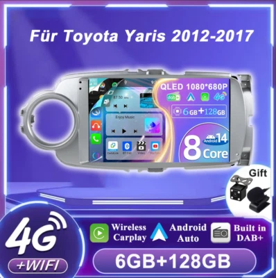Für Toyota Yaris 2012-17 Autoradio Android14 Navi GPS Car Play DAB+ HDMI QLED 4G - Bild 1 von 4