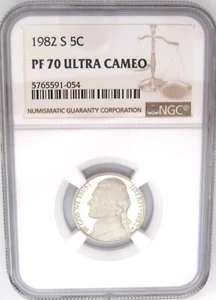 1982-S JEFFERSON NICKEL NGC PF70 ULTRA CAMEO = RARE & SCARCE w/ Book $800! - Picture 1 of 9